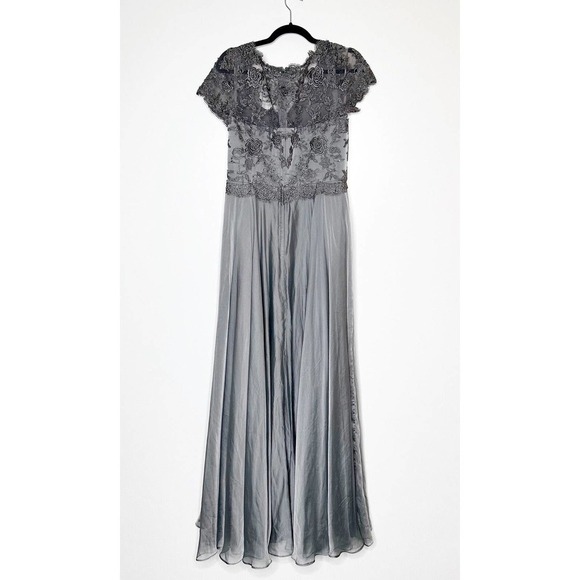La Femme 27098 Platinum Grey Embroidered Lace Chiffon A-Line Gown Women's SZ 10 - Picture 4 of 8